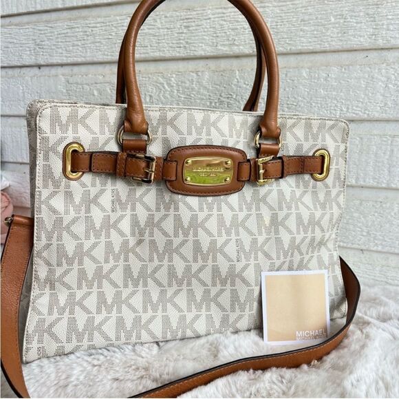 MICHAEL KORS Signature Tan Jet Set Hamilton Selma Raven Shoulder Bag - Picture 2 of 11